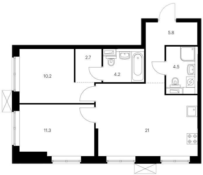 2-комнатная квартира 59.7 м², 12/12 эт., ЖК «Шкиперский 19»